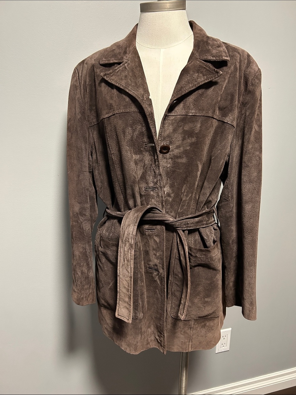 Vintage Brown Suede Leather Belted Jacket